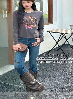 R牌特价正品欧货2023秋季17350港味ins小个子正肩显瘦上衣