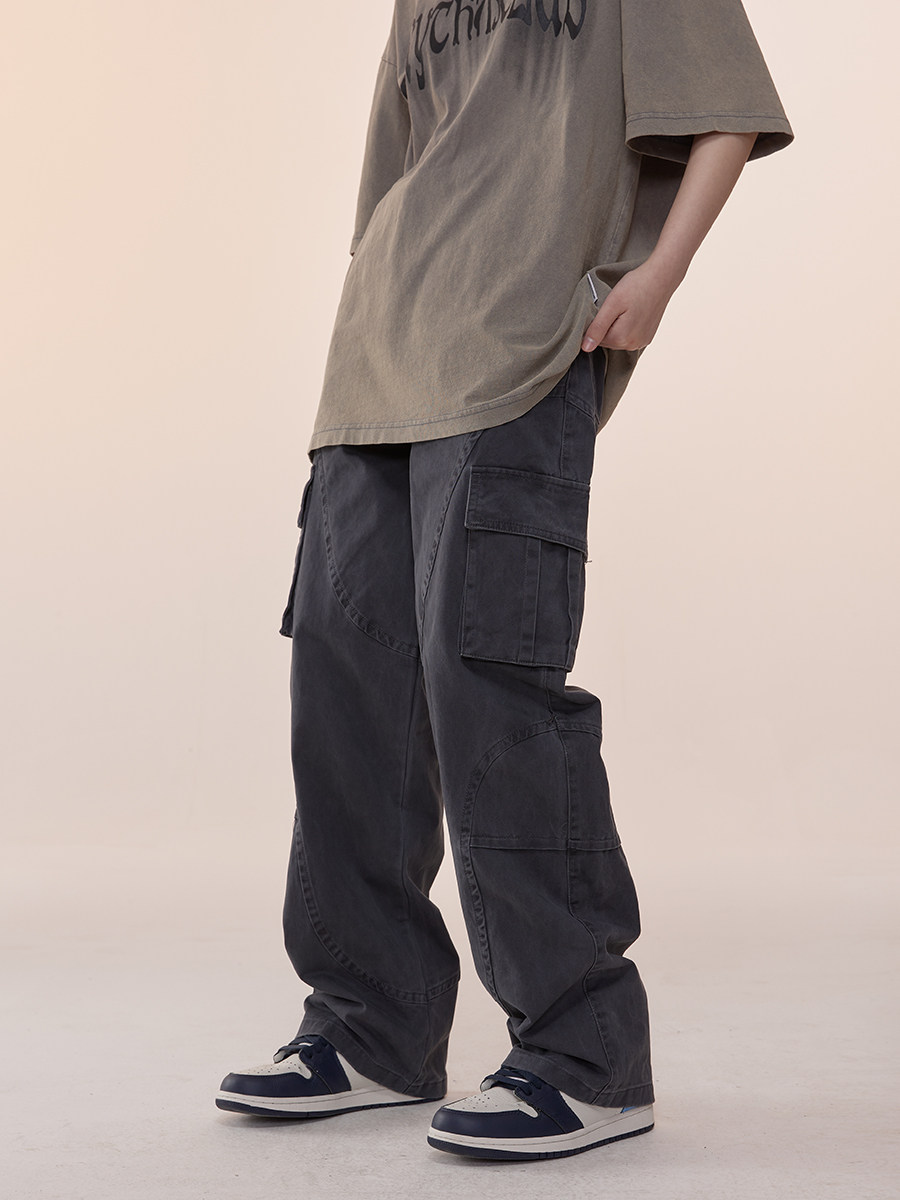 stubborn life 美式复古工装裤男女宽松高街腰带潮牌休闲直筒裤子