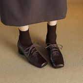 芭蕾舞鞋 春秋季 复古系带感女布拉格芭蕾 鞋 真皮设计方头单鞋