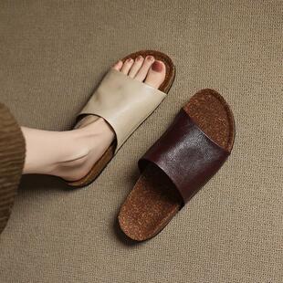 羊皮一字凉女拖勃肯 外穿夏季 软厚底拖鞋 拖2025平底真皮新款
