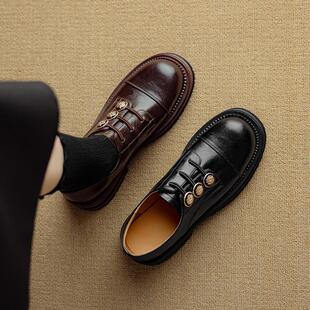 女厚底春秋脚蹬单鞋 2025新款 风小真皮英伦乐福鞋 皮鞋 一 女鞋