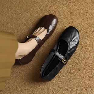 玛丽豆豆鞋 新款 平底 2025配春夏软底圆头珍鞋 裙子真皮女单鞋