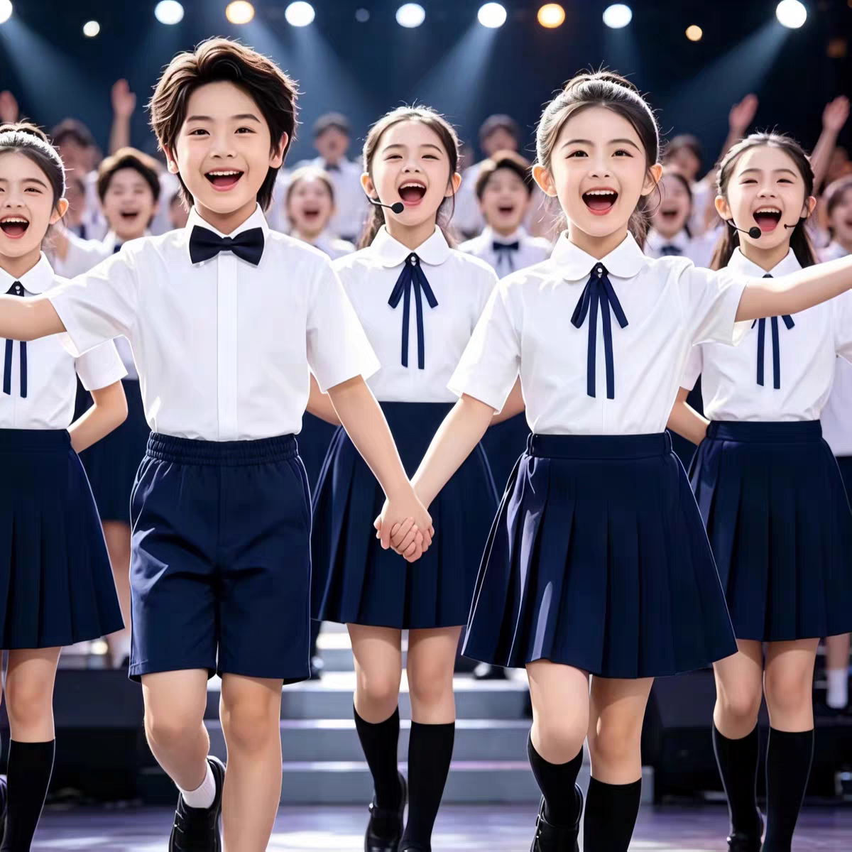 六一儿童大合唱团演出服小学生班服百褶裙女童口才朗诵表演服装