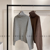 复古文艺知性风休闲宽松立领套头花纱绵羊毛衫 毛衣女款 秋冬