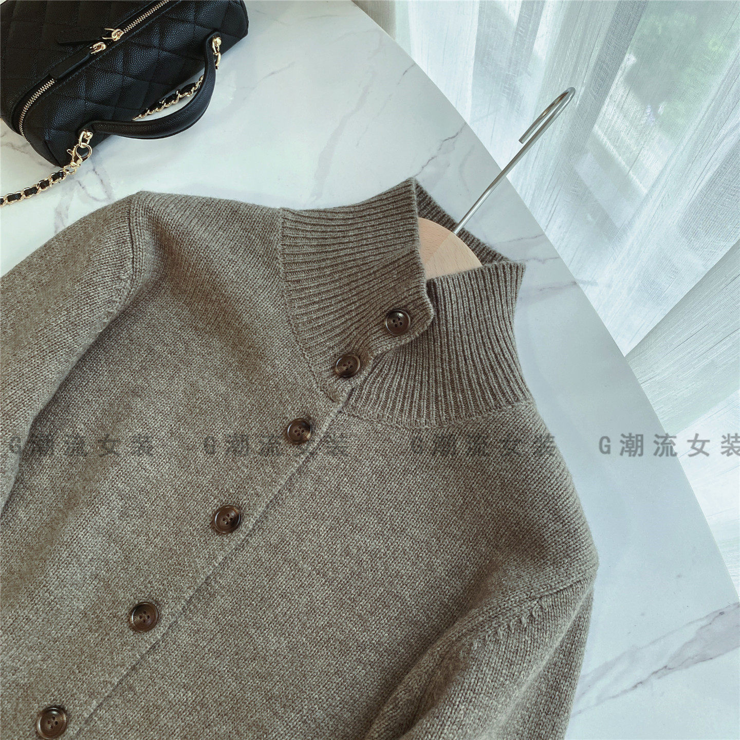 小个子款灰豆绿复古文艺气质休闲单排扣立领羊毛衫开衫外套女春秋