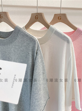极简row风宽松廓形透气棉亚麻upw圆领短袖针织衫T恤薄纯色女春夏