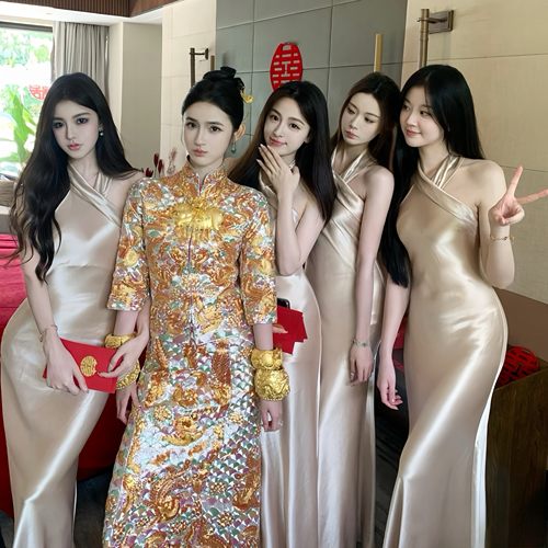 冰丝缎面夏季凉爽显瘦高级感礼服