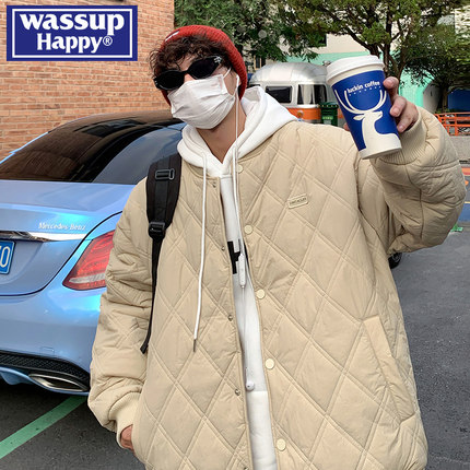 WASSUP HAPPY羽绒棉服男款冬季美式棉衣外套男菱形格休闲保暖棉袄