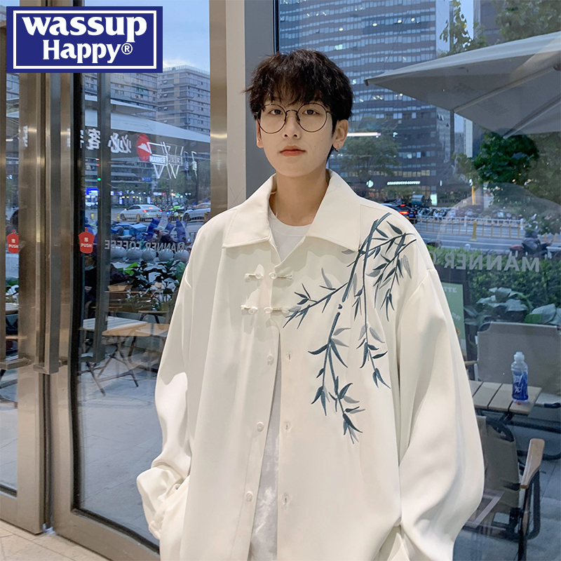 wassup happy新中式长袖衬衫男款春秋季潮牌港风痞帅休闲衬衣外套