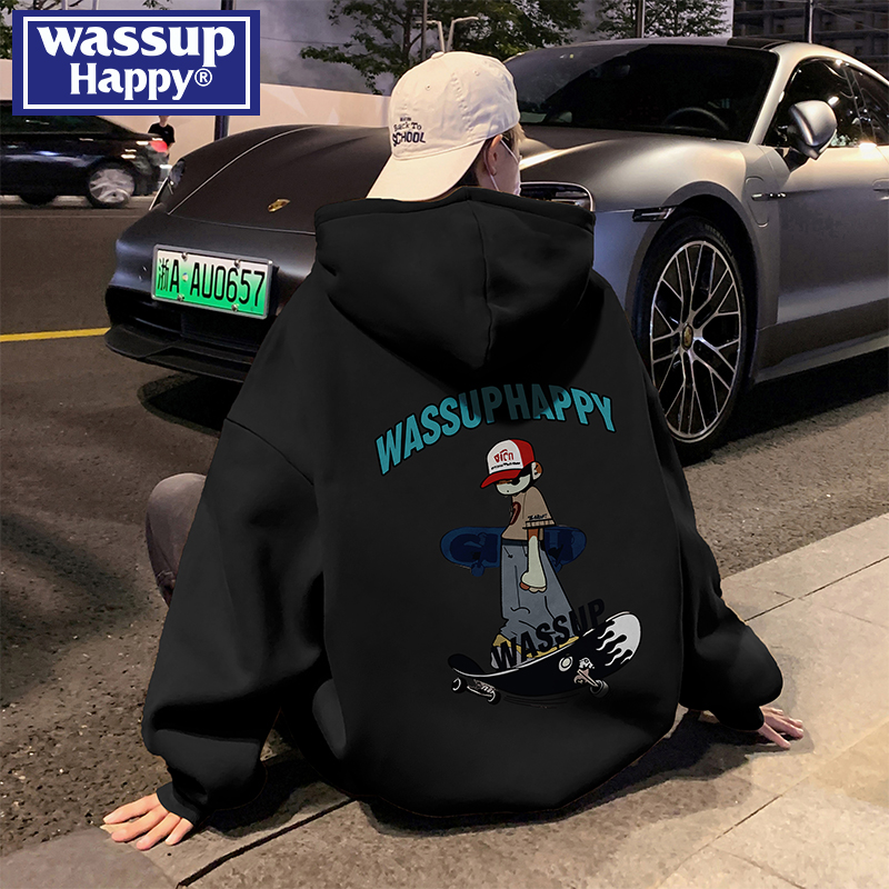 wassuphappy潮流百搭连帽卫衣男