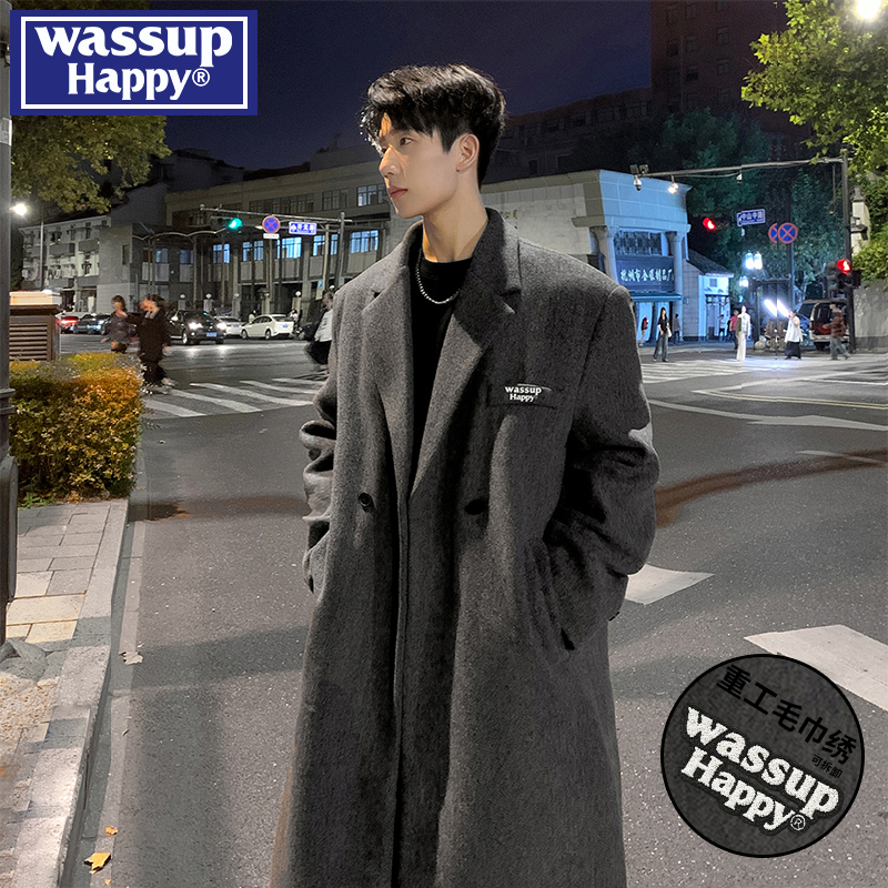 wassuphappy潮流毛呢大衣男