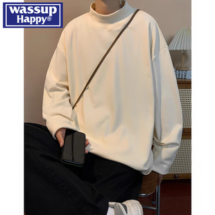 德绒保暖打底衫 WASSUP 新款 HAPPY加厚半高领长袖 内搭 t恤男春秋季