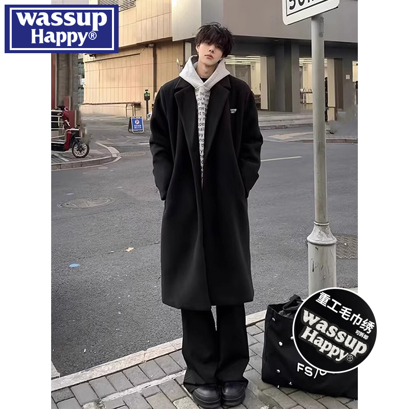 wassuphappy潮流毛呢大衣男