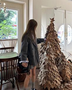 dahuang大黄 爱丁堡夜色 炭灰手工双面呢羊驼毛短大衣 2023冬季新