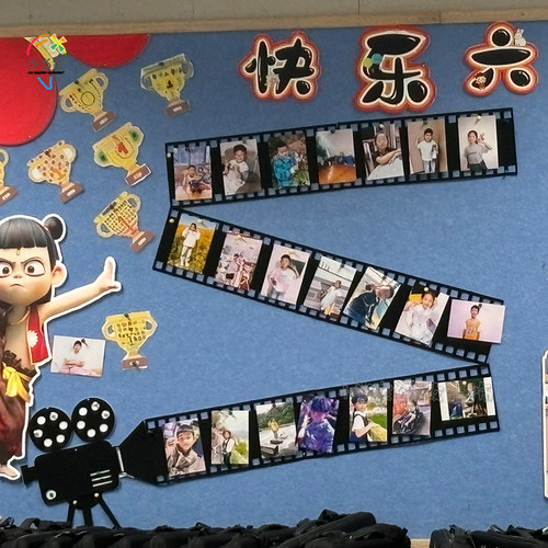 国风不织布胶卷照片板报墙贴