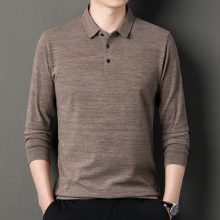 双面绒长袖T恤男翻领打底衫德绒磨毛体春秋季中年爸爸春装上衣