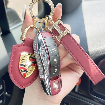 适用于保时捷插入式镶钻钥匙壳Macan卡宴911/帕拉梅拉718taycan粉