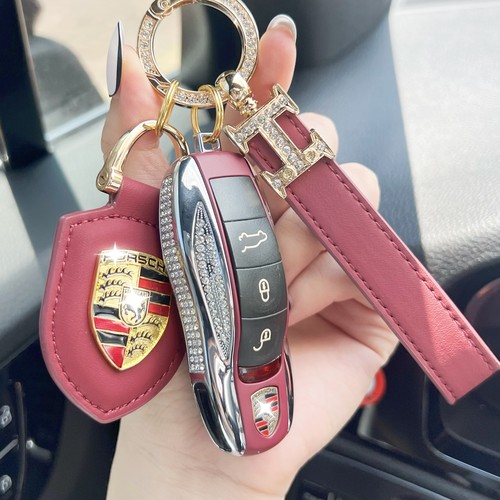 适用于保时捷插入式镶钻钥匙壳Macan卡宴911/帕拉梅拉718taycan粉