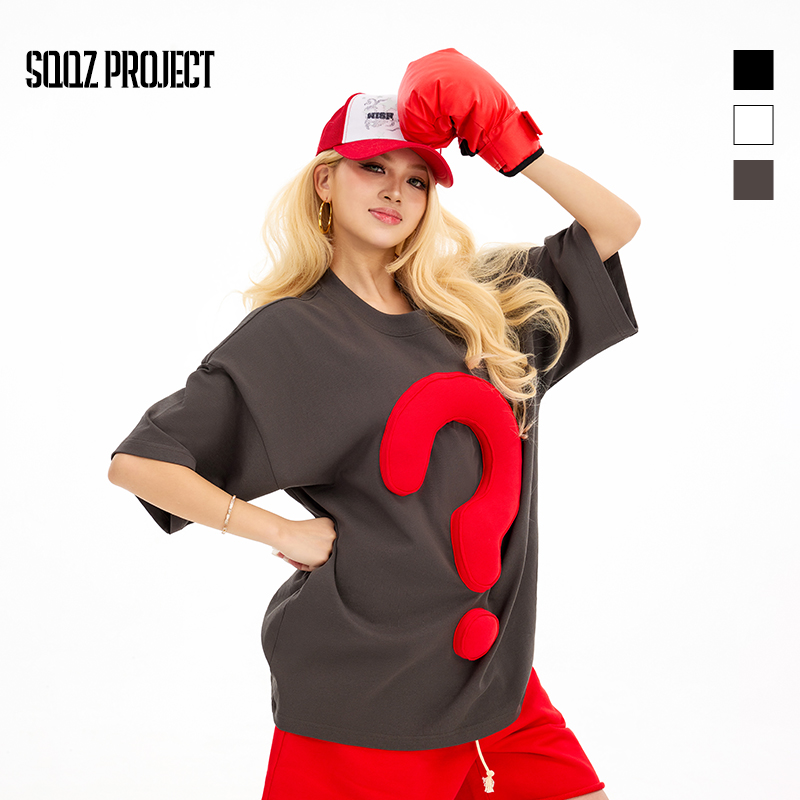 SQQZ PROJECT春夏新款300G立体塞棉大问号宽松圆领短袖T恤情侣