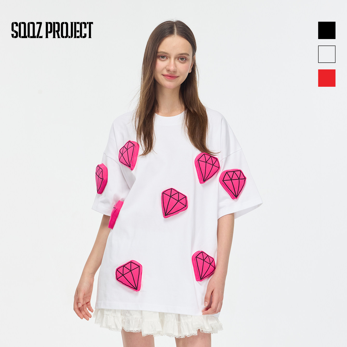 SQQZ PROJECT春夏新款满身立体塞棉钻石短袖T恤男女同款