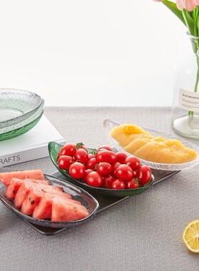 ROUPA罗派彩色水晶玻璃果盘冷餐盘西餐盘甜品灰色绿色透明款日式