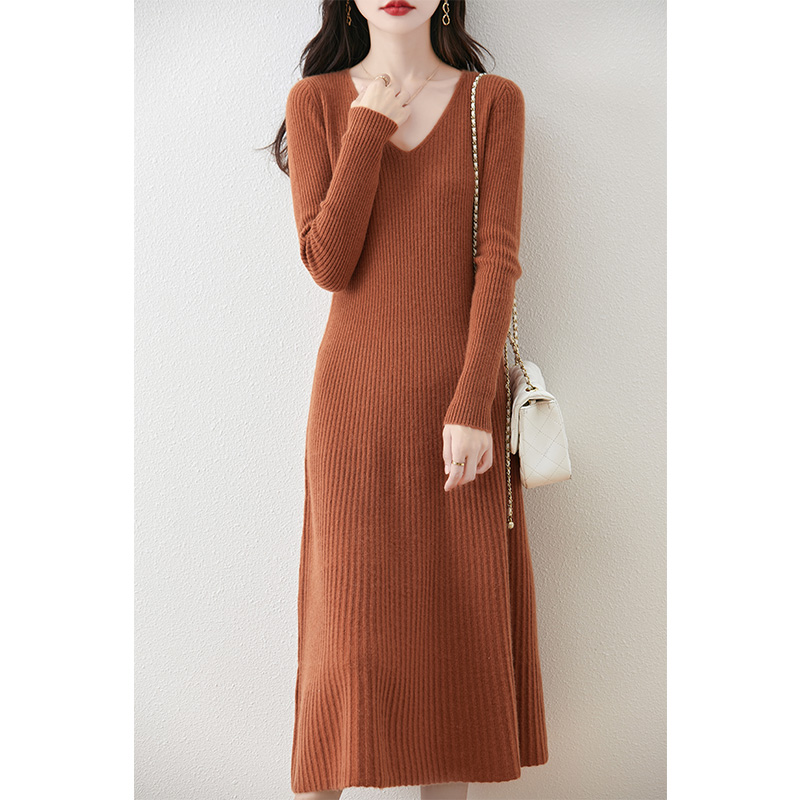 通勤A字裙纯色秋冬新款女羊毛连