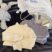 打底衫 韩国女童秋季 毛衣儿童洋气纯色百搭木耳边加厚半高领针织衫