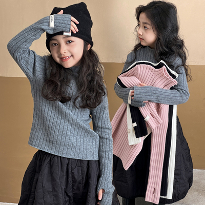 女童毛衣秋冬款2025新款中大儿童半高领针织衫上衣套头打底衫洋气