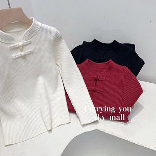 女童国风盘扣毛衣2025冬季新款儿童百搭针织打底衫中大童保暖上衣