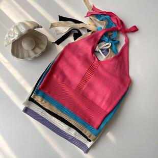 女童法式绑带挂脖吊带背心针织女夏内搭外穿设计感小众打底衫上衣