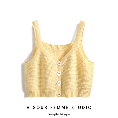 短款针织吊带背心女童法式温柔风叠穿外搭坎肩配裙子无袖上衣