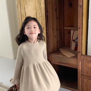 女童连衣裙2025春季新款宝宝高级感柔软毛线针织衫公主裙春