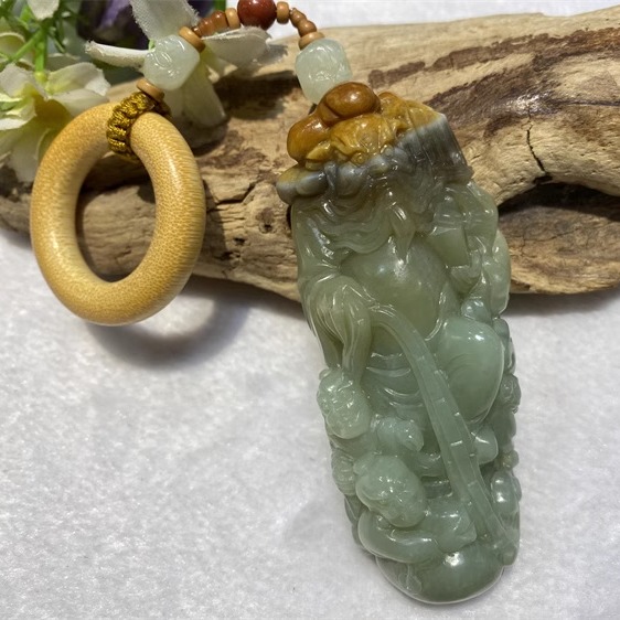 和田玉黄白河磨玉钟馗手把件