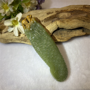 和田玉析木河磨玉龙鱼手把件鱼化龙吊坠挂件手镯手串原石摆件黄白