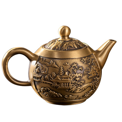 黄铜拉丝茶壶山水壶龙凤茶壶办公