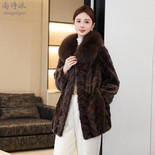 水貂皮草女款2025新款进口貂皮大衣中老年大码海宁拼貂中长款外套