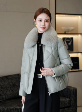 羽绒服女外套短款真皮绵羊皮