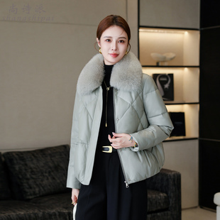 羽绒服女外套短款2025冬季新款海宁皮草真皮绵羊皮高端夹克上衣