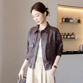 春海宁绵羊皮休闲夹克小个子机车短款 真皮皮衣外套女2025新款 爆款