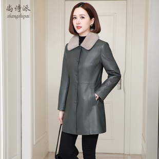 真皮羽绒服女士2025新款冬海宁皮草水貂毛领绵羊皮妈妈中长款外套