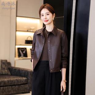 海宁真皮皮衣女2025新款 妈妈宽松外套 春秋高端绵羊皮夹克机车短款