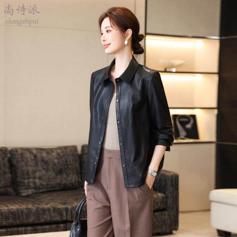 真皮皮衣女2026新款春秋海宁绵羊皮夹克中年妈妈宽松休闲外套风衣