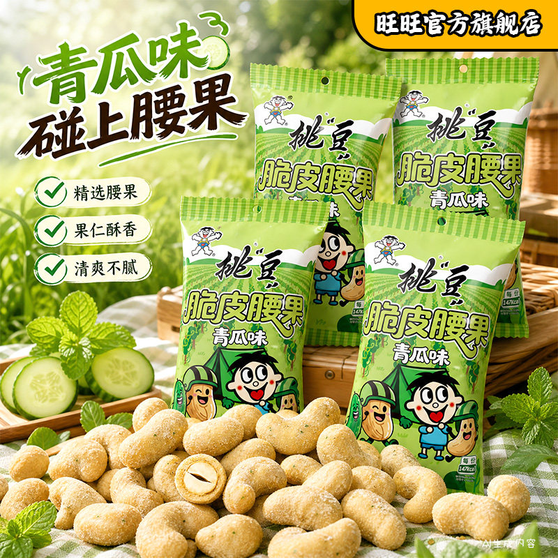 旺旺挑豆脆皮巴旦木腰果30g辣炒年糕味蒜香黄油解馋零食腰果