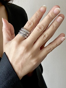 三层蛇形戒指Spiga厚重个性 夸张多层水晶锆石镶嵌高级感指环