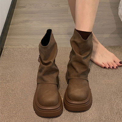 超火百搭马丁靴增高厚底中筒靴女2025年秋季新款英伦风高级感