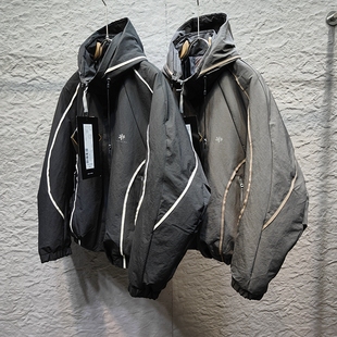 潮牌秋冬新款防风保暖连帽几何走线男士90绒宽松休闲羽绒服外套