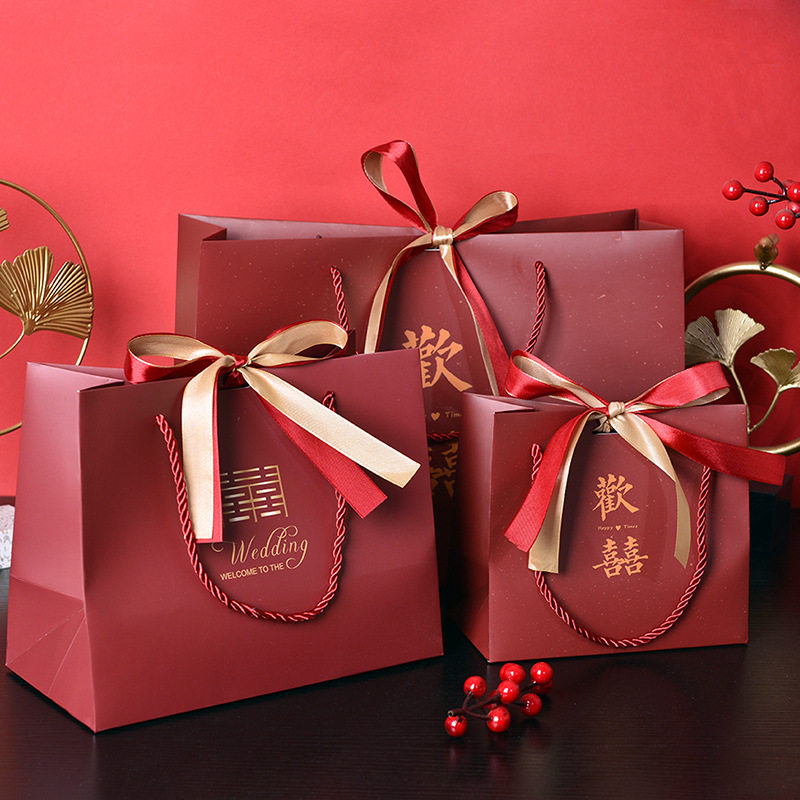 礼品袋红色礼物包装袋装喜糖果婚庆送礼小号精致喜庆手提袋纸质囍