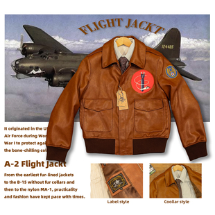 Vintage复古飞虎队皮夹克男空军德国飞行员休闲翻领短款 百搭外套