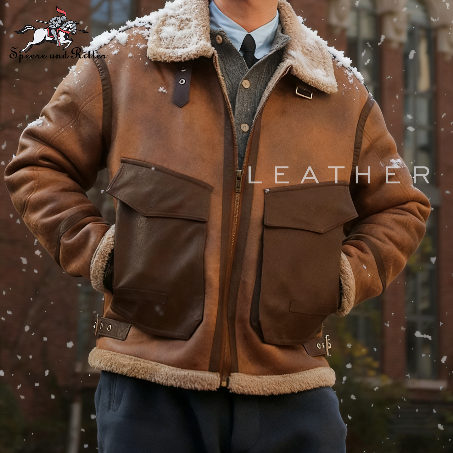 翻领皮毛一体外套男款冬季