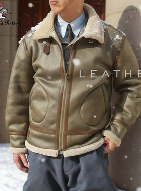 SuR皮毛一体B3飞行夹克外套冬季加厚保暖皮大衣机车服开衫外衣男
